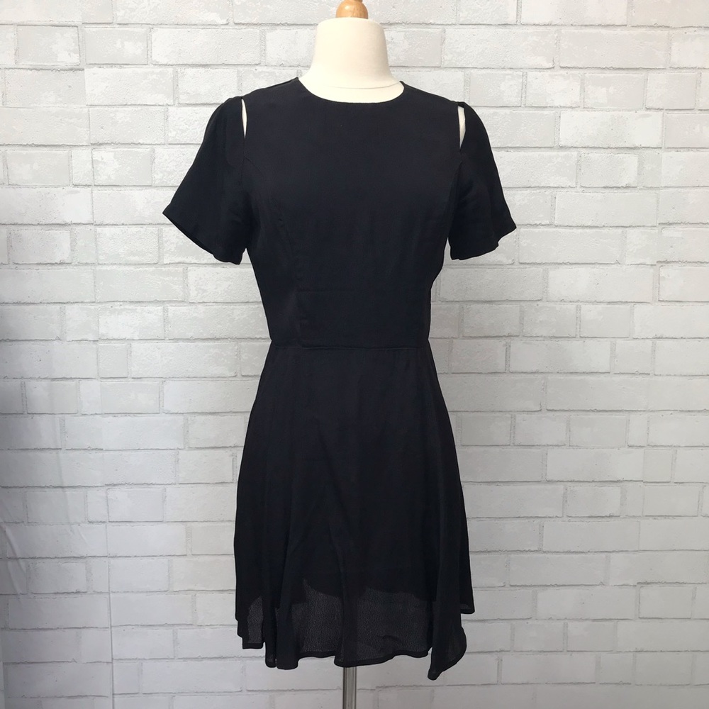 Black Short Sleeve Cutout Skater Dress